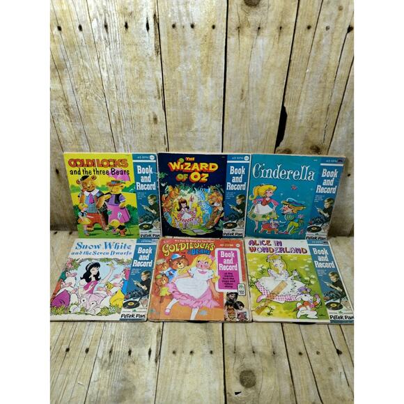 6 Vtg Peter Pan Educational Books & Records 45 RPM Cinderella Oz 2 Goldilocks - Picture 1 of 8